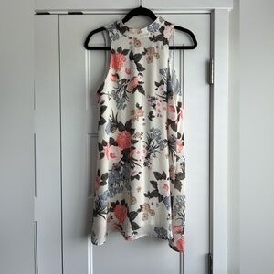 High Neck Cream‎ Floral Dress